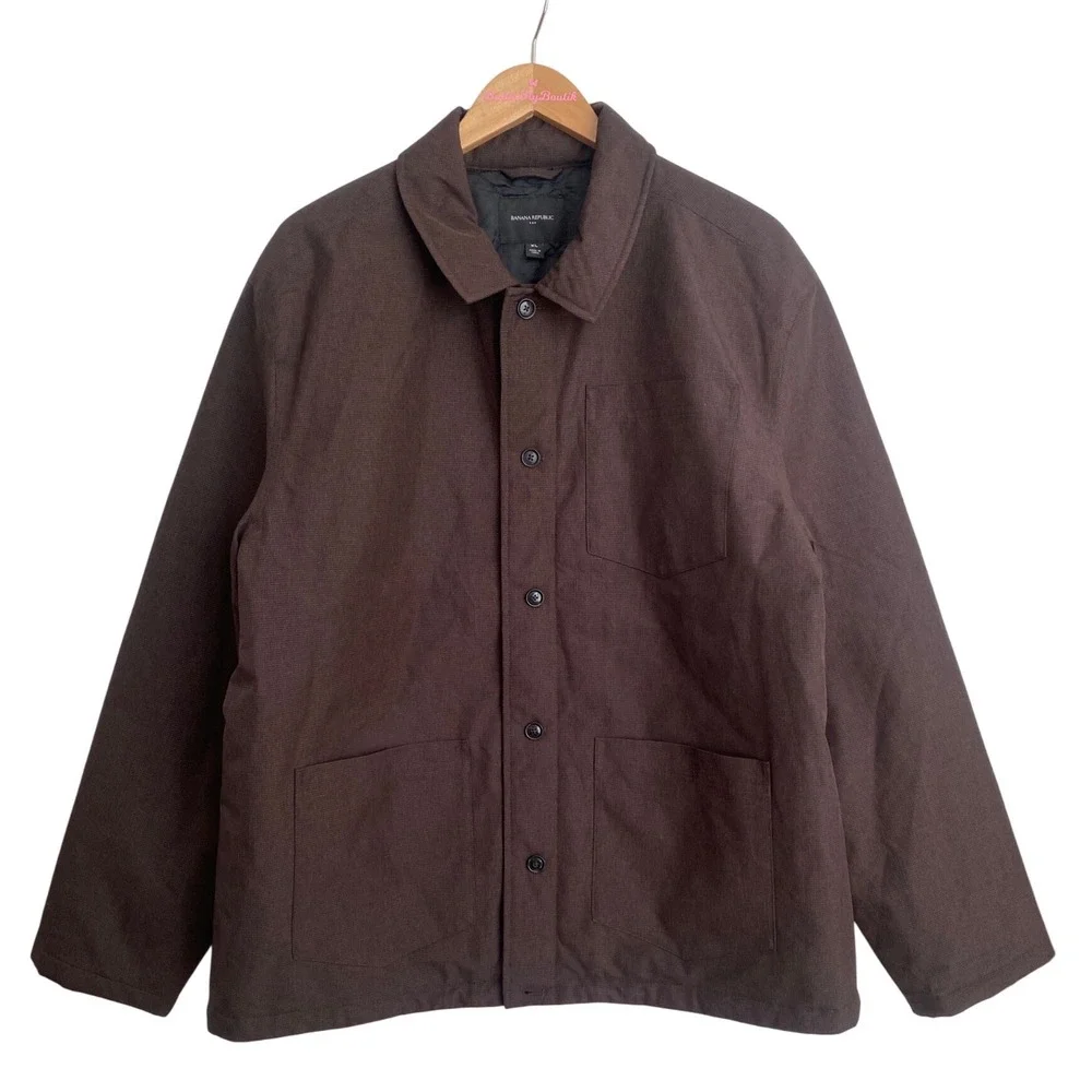 Banana Republic Mens XL Brown Quilted Lined Barn Jacket Chore Coat Button Front - Picture 2 of 7